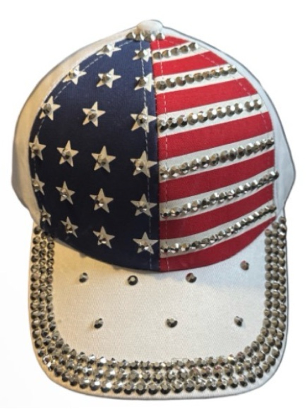Patriotic Rhinestone Studded Baseball Cap - Stars & Stripes